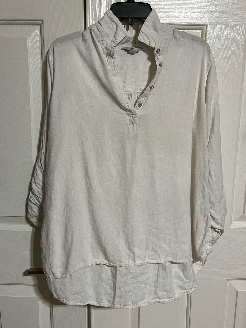 croft & barrow Cream Casual Button-Neck Shirt;  Linen
14-02